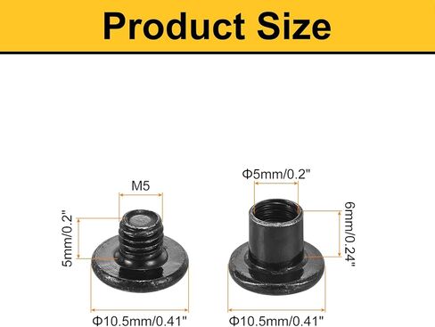 uxcell 10 مجموعات المسمار منشور ، الذكور m4x4mm مسامير الفولاذ المقاوم للصدأ من الفولاذ المقاوم للصدأ ، أنثى 5x5 مسامير ربط محرك الربط حزام ربط البراغي ربط الجلود مع وجع 1pcs ، أسود in Kuwait