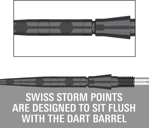 Darts Target Swiss Point Storm Steel Points ، Onyx (3 حزمة مجموعة من النصائح) 26 مم/30 مم/35 مم - الذهب/الفضة/الأسود | تغيير نقاط السهام ، ونصائح احتياطية ، وملحقات السهام المهنية in Kuwait