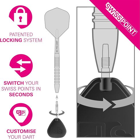 Darts Target Swiss Point Storm Steel Points ، Onyx (3 حزمة مجموعة من النصائح) 26 مم/30 مم/35 مم - الذهب/الفضة/الأسود | تغيير نقاط السهام ، ونصائح احتياطية ، وملحقات السهام المهنية in Kuwait