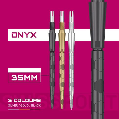 Darts Target Swiss Point Storm Steel Points ، Onyx (3 حزمة مجموعة من النصائح) 26 مم/30 مم/35 مم - الذهب/الفضة/الأسود | تغيير نقاط السهام ، ونصائح احتياطية ، وملحقات السهام المهنية in Kuwait