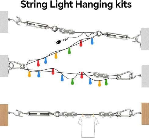 UZE String Light Hanging Kit with 300 FT Nylon-Coated Stainless Steel Wire Rope Cable and Comprehensive Range of Accessories,Globe String Light Suspension Kit for Outdoor Decor in Saudi Arabia