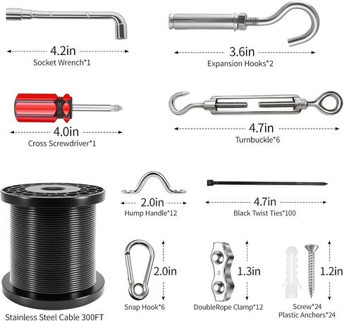 UZE String Light Hanging Kit with 300 FT Nylon-Coated Stainless Steel Wire Rope Cable and Comprehensive Range of Accessories,Globe String Light Suspension Kit for Outdoor Decor in Saudi Arabia
