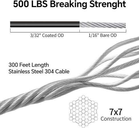 UZE String Light Hanging Kit with 300 FT Nylon-Coated Stainless Steel Wire Rope Cable and Comprehensive Range of Accessories,Globe String Light Suspension Kit for Outdoor Decor in Saudi Arabia