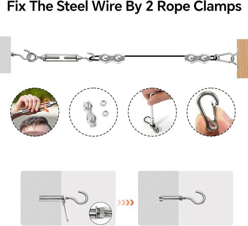 UZE String Light Hanging Kit with 300 FT Nylon-Coated Stainless Steel Wire Rope Cable and Comprehensive Range of Accessories,Globe String Light Suspension Kit for Outdoor Decor in Saudi Arabia
