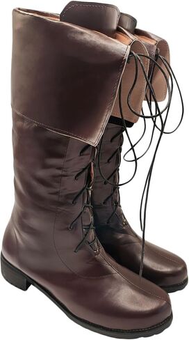 Men's Medieval Renaissance Boots Pirate Costume Boots Viking Gothic Leather Boot High Tube Tied Shoes Halloween Cosplay for Adults in Saudi Arabia
