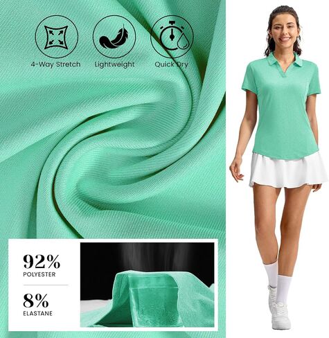 Rdruko Women's Golf Dorts Short Sereve Dry Fit Polo Tennis v Neck Collared Dhortic Tertics in Saudi Arabia