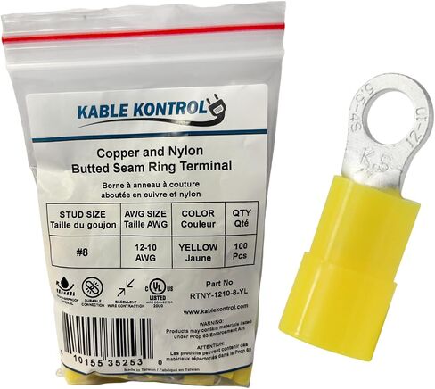 Kable Kontrol Nylon Insulated Ring Terminals - 16-14 AWG 100 Pcs UL Listed – Butted Seam Marine Grade Electrical Wire Crimp Terminals, Copper & Nylon, for Automotive, Marine HVAC, Aerospace - Blue in Saudi Arabia