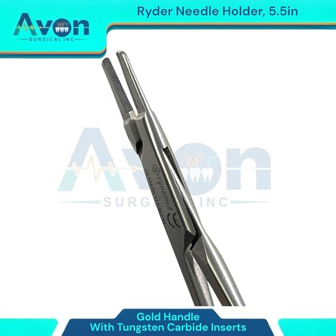 5.5 بوصة حامل إبرة Ryder مع إدراج كربيد التنغستن ومقابض الذهب - سائق الإبرة - الفولاذ المقاوم للصدأ الألماني in Saudi Arabia