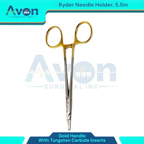 5.5 بوصة حامل إبرة Ryder مع إدراج كربيد التنغستن ومقابض الذهب - سائق الإبرة - الفولاذ المقاوم للصدأ الألماني in Saudi Arabia