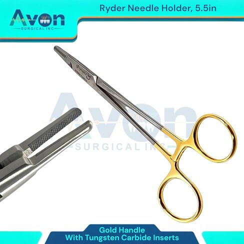 5.5 بوصة حامل إبرة Ryder مع إدراج كربيد التنغستن ومقابض الذهب - سائق الإبرة - الفولاذ المقاوم للصدأ الألماني in Saudi Arabia
