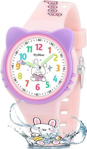 Cat Tenalog Watch for Girls Boys Toddler ، وقت التعلم وسهل القراءة ، و 30 مترًا من ساعات المعصم الكوارتز ، ومراقبة اليد اللطيفة مع حزام ناعم من 5-12 الأرجواني in Kuwait