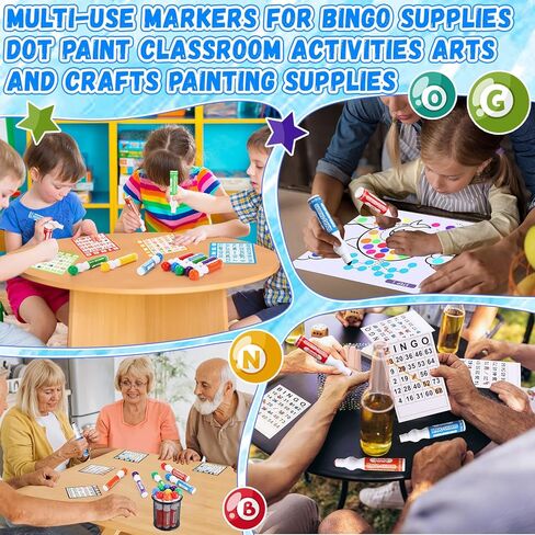 CRTIIN 36 حزمة ألوان مختلطة مجموعة من Bingo Daubers Dot Markers لوازم Bingo في 6 ألوان علامات فنية الطلاء مثالية للفن والحرف الرسم مستلزمات الرسم فئة التلوين هدية in Saudi Arabia
