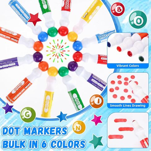 CRTIIN 36 حزمة ألوان مختلطة مجموعة من Bingo Daubers Dot Markers لوازم Bingo في 6 ألوان علامات فنية الطلاء مثالية للفن والحرف الرسم مستلزمات الرسم فئة التلوين هدية in Saudi Arabia