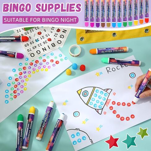 Crtiin 24 Pack Glitter Bingo Daubers, Shimmer Dot Markers in 12 Glitter Colors Fluorescent Assorted Colors Set of Dot Markers for Fun Art Drawing Craft DIY Painting Supplies Bingo Supplies in Saudi Arabia