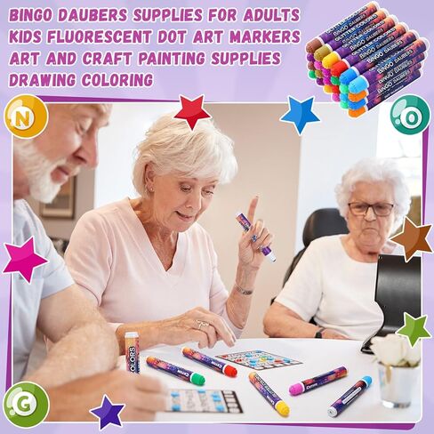 Crtiin 24 Pack Glitter Bingo Daubers, Shimmer Dot Markers in 12 Glitter Colors Fluorescent Assorted Colors Set of Dot Markers for Fun Art Drawing Craft DIY Painting Supplies Bingo Supplies in Saudi Arabia