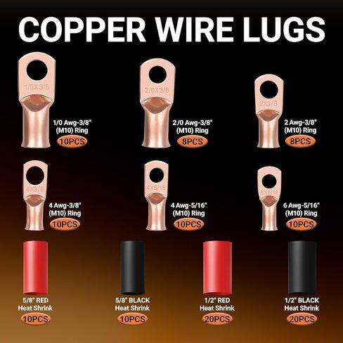 40pcs بطارية كبل الكابل أدوات ، 1/0 AWG 2 AWG 4 AWG COPPER LUGS ، 0 GAUGE 00 GAUGE HUSTERICH DUST in Kuwait