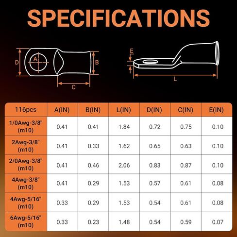 40pcs بطارية كبل الكابل أدوات ، 1/0 AWG 2 AWG 4 AWG COPPER LUGS ، 0 GAUGE 00 GAUGE HUSTERICH DUST in Kuwait