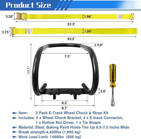 2 Pack E-Track Motorcycle Wheel Chock, 7" Removable Black Wheel Chock with E-Track Connector for E-Track System, Fits Trailer Floor - Motorcycle, Scooters, Dirt Bike in Saudi Arabia
