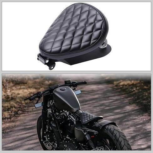 Motorcycle Solo Drive Seat Black Crocodile Leather Bobber Cushion with Mounting Seatbase Spring Bracket Kit Replacement for Harley Davidson Sportster XL 1200 883 48 Chopper Custom in Saudi Arabia