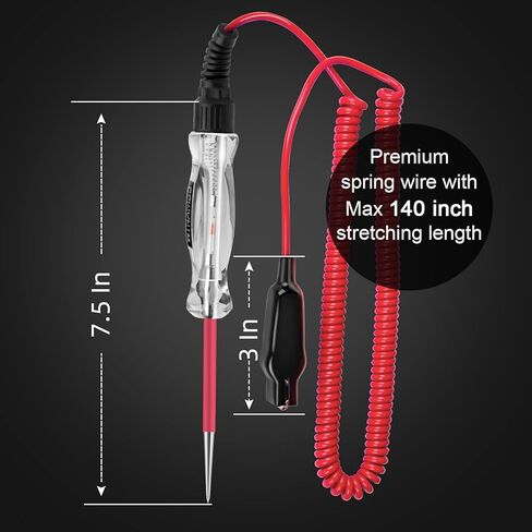 Professional LED Bulb Automotive Circuit Tester, 6-24V Test Light with Large Alligator Clip and 135IN PU Extended Wire, Light Tester Electrical Pen for Vehicle Circuits with Low DC Voltage in Kuwait