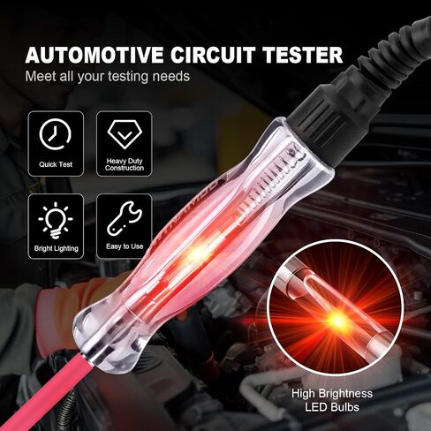 Professional LED Bulb Automotive Circuit Tester, 6-24V Test Light with Large Alligator Clip and 135IN PU Extended Wire, Light Tester Electrical Pen for Vehicle Circuits with Low DC Voltage in Kuwait