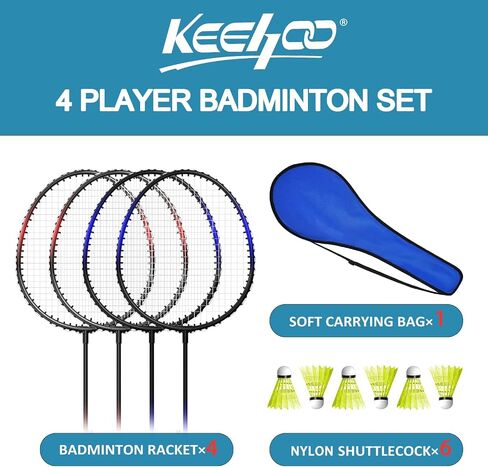 KH Tnadminton مضارب مجموعة من 2 4 6 للأطفال البالغين ، شاطئ العشب في الفناء الخلفي الرياضة في الهواء الطلق ، المضربات ، مكوكتليكوكس وحقيبة الحمل. in Saudi Arabia
