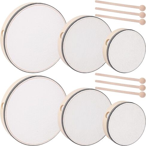 6 PCS Wood Hand Drum with Drum Stick ، Phercussion Wood Frame Prams ، Musical Adactions لحفلات الزفاف ، عيد الميلاد ، الحفلات ، التجمعات ، الحفلات الموسيقية (6/8/10 بوصة) in Saudi Arabia