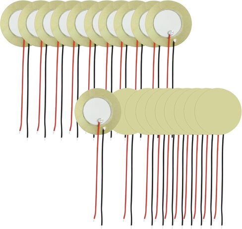 Zorfeter 20 Pcs 27mm Piezo Discs Transducer with 3.94"/100mm Leads, Piezo Elements for Microphone Trigger Drum Triggers Element CBG Guitar in Kuwait