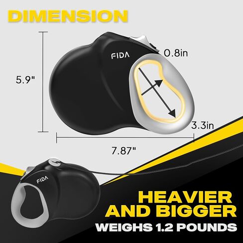 Fida Upgraded Retractable Dog Leash, 30ft, Heavy Duty, Black in Saudi Arabia