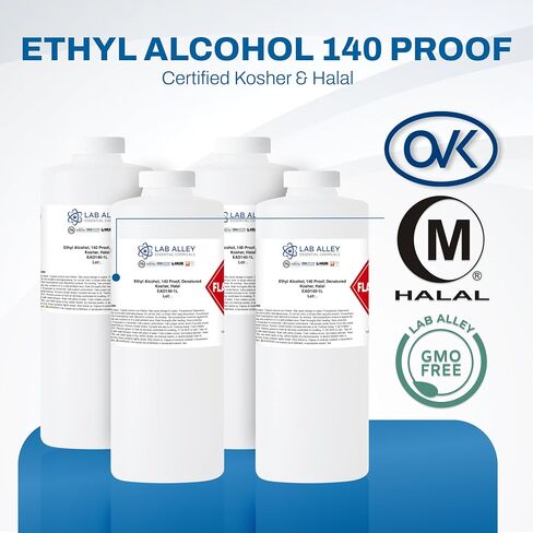 قام Lab Alley Denusted Ethanol 140 Proof ، معتمد من Kosher ، حلال ، خالي من الكائنات المعدلة وراثيًا ، رائعة للتنظيف - 4 لترات (حزمة من 4 × 1 لتر) in Kuwait