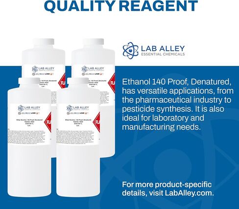 قام Lab Alley Denusted Ethanol 140 Proof ، معتمد من Kosher ، حلال ، خالي من الكائنات المعدلة وراثيًا ، رائعة للتنظيف - 4 لترات (حزمة من 4 × 1 لتر) in Kuwait