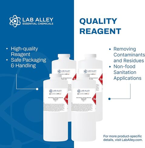 قام Lab Alley Denusted Ethanol 140 Proof ، معتمد من Kosher ، حلال ، خالي من الكائنات المعدلة وراثيًا ، رائعة للتنظيف - 4 لترات (حزمة من 4 × 1 لتر) in Kuwait