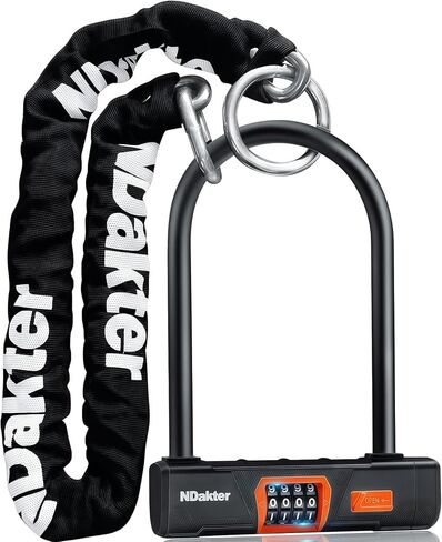 Ndakter Bike Locks Highted Duty Anti-Anti ، قفل U-Beyless دراجة نارية لـ Ebike مع سلسلة 4ft × 6 مم ، قفل عجلة الدراجات الكهربائية المكونة من 4 أرقام للدراجة ، الدراجة الأوساخ الدهنية ، دراجة ترابية in Kuwait