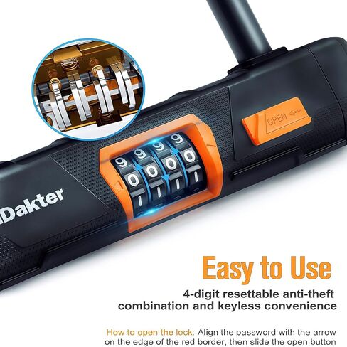 Ndakter Bike Locks Highted Duty Anti-Anti ، قفل U-Beyless دراجة نارية لـ Ebike مع سلسلة 4ft × 6 مم ، قفل عجلة الدراجات الكهربائية المكونة من 4 أرقام للدراجة ، الدراجة الأوساخ الدهنية ، دراجة ترابية in Kuwait