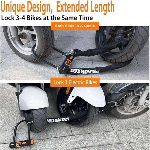 Ndakter Bike Locks Highted Duty Anti-Anti ، قفل U-Beyless دراجة نارية لـ Ebike مع سلسلة 4ft × 6 مم ، قفل عجلة الدراجات الكهربائية المكونة من 4 أرقام للدراجة ، الدراجة الأوساخ الدهنية ، دراجة ترابية in Kuwait