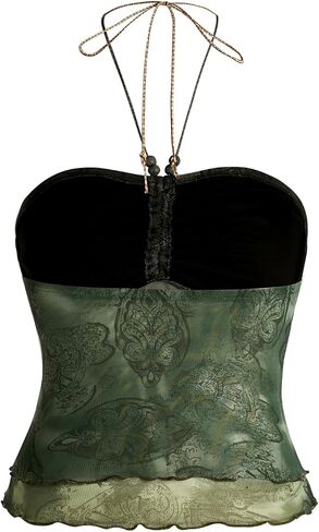 Women's Tribal Pattern Asymmetrical Hem Tie Halter Backless Tops Boho Ruched Sleeveless Cami Tops in Kuwait