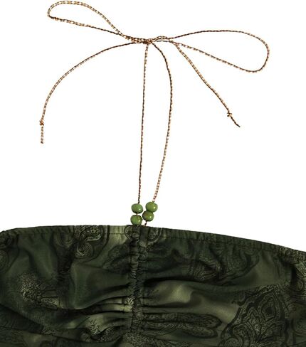 Women's Tribal Pattern Asymmetrical Hem Tie Halter Backless Tops Boho Ruched Sleeveless Cami Tops in Kuwait