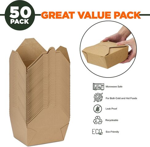 Fit Fit Meal Prep 50 Pack 48 Oz يمكن التخلص منها ، قم بإخراج حاويات ورقة كرافت قابلة للميكروويف للذهاب إلى صناديق الطعام لتناول الحاويات. in Kuwait