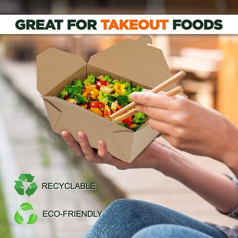 Fit Fit Meal Prep 50 Pack 48 Oz يمكن التخلص منها ، قم بإخراج حاويات ورقة كرافت قابلة للميكروويف للذهاب إلى صناديق الطعام لتناول الحاويات. in Kuwait