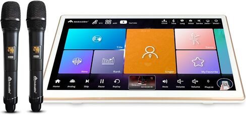 2025 New Inandonkod Karaoke Machine,18.5 Inch Touch Screen Phone App Control,Free Cloud Download Songs,with Two Wireless Microphones, Chinese Karaoke Player,YouTube APP Online Play(6T,White) in Kuwait