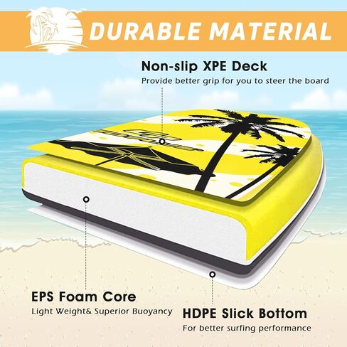 Goplus bodyboard for Beach ، 33/37/41 بوصة لوحة جسم خفيفة الوزن مع مقود الرسغ ، EPS Core ، Deck XPE ، قاع Slick HDPE ، ركوب الأمواج للأطفال المراهقين البالغين. in Kuwait