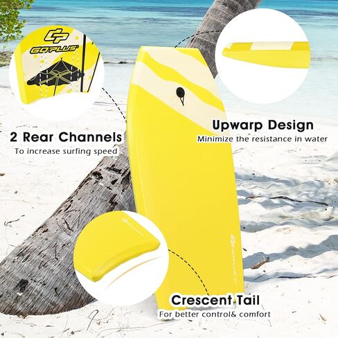 Goplus bodyboard for Beach ، 33/37/41 بوصة لوحة جسم خفيفة الوزن مع مقود الرسغ ، EPS Core ، Deck XPE ، قاع Slick HDPE ، ركوب الأمواج للأطفال المراهقين البالغين. in Kuwait