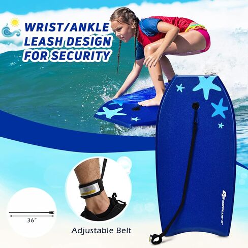 Goplus bodyboard for Beach ، 33/37/41 بوصة لوحة جسم خفيفة الوزن مع مقود الرسغ ، EPS Core ، Deck XPE ، قاع Slick HDPE ، ركوب الأمواج للأطفال المراهقين البالغين. in Kuwait