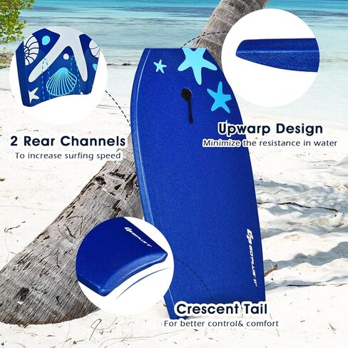 Goplus bodyboard for Beach ، 33/37/41 بوصة لوحة جسم خفيفة الوزن مع مقود الرسغ ، EPS Core ، Deck XPE ، قاع Slick HDPE ، ركوب الأمواج للأطفال المراهقين البالغين. in Kuwait