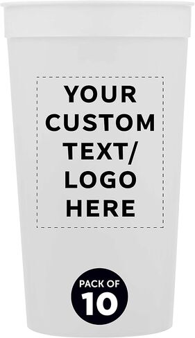 Custom Plastic Stadium Cups 32 oz. Set of 10, Personalized Bulk Pack - Perfect for Summer, Sporting Events, Birthdays, Picnic, Beach, Parties - White in Saudi Arabia