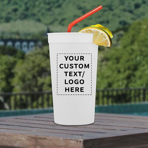 Custom Plastic Stadium Cups 32 oz. Set of 10, Personalized Bulk Pack - Perfect for Summer, Sporting Events, Birthdays, Picnic, Beach, Parties - White in Saudi Arabia