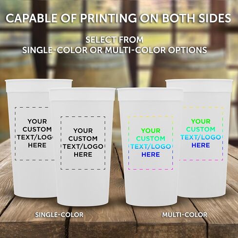 Custom Plastic Stadium Cups 32 oz. Set of 10, Personalized Bulk Pack - Perfect for Summer, Sporting Events, Birthdays, Picnic, Beach, Parties - White in Saudi Arabia