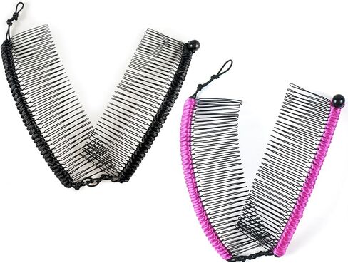 Stretch Banana clips (2-Pack) - Hair Combs for Thick or Natural Hair - Comfortable all-day hold for updo hairstyles (Large, Brown Satin Cord wrap and White faux Pearl bead) in Saudi Arabia