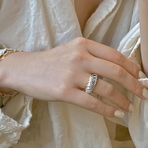 Handmade 925 Sterling Silver Rings For Women Wide Hammered Rings Chunky Wide Band Ring Adjustable Thumb Rings Boho Vintage Statement Rings For Women Men Jewelry Gifts for Birthday in Saudi Arabia
