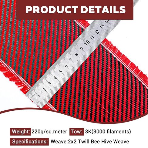 9.8 أقدام × 4 بوصات ورقة ألياف ألياف الكربون الأحمر 2x2 Twill نسج 3K/ 200G لفة قطعة قماش ألياف الكربون الاصطناعية النقية للتعزيز الهيكلي على الجدران الخرسانية ، الطوابق السفلية ، القوارب in Kuwait